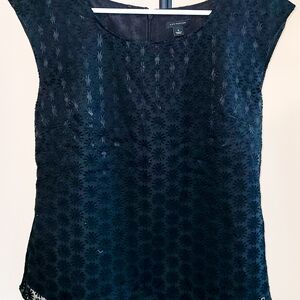 Ann Taylor Blue Textured Blouse with Rounded Neckline